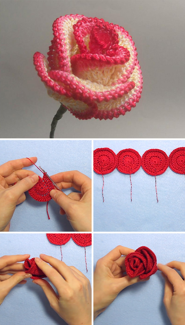 Rose Flower Crochet Free Pattern Tutorial