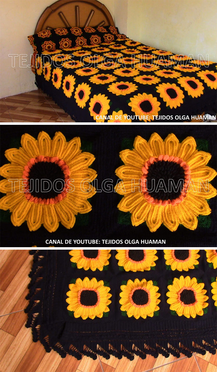 Sunflower Granny Square Blanket Crochet Pattern Tutorial