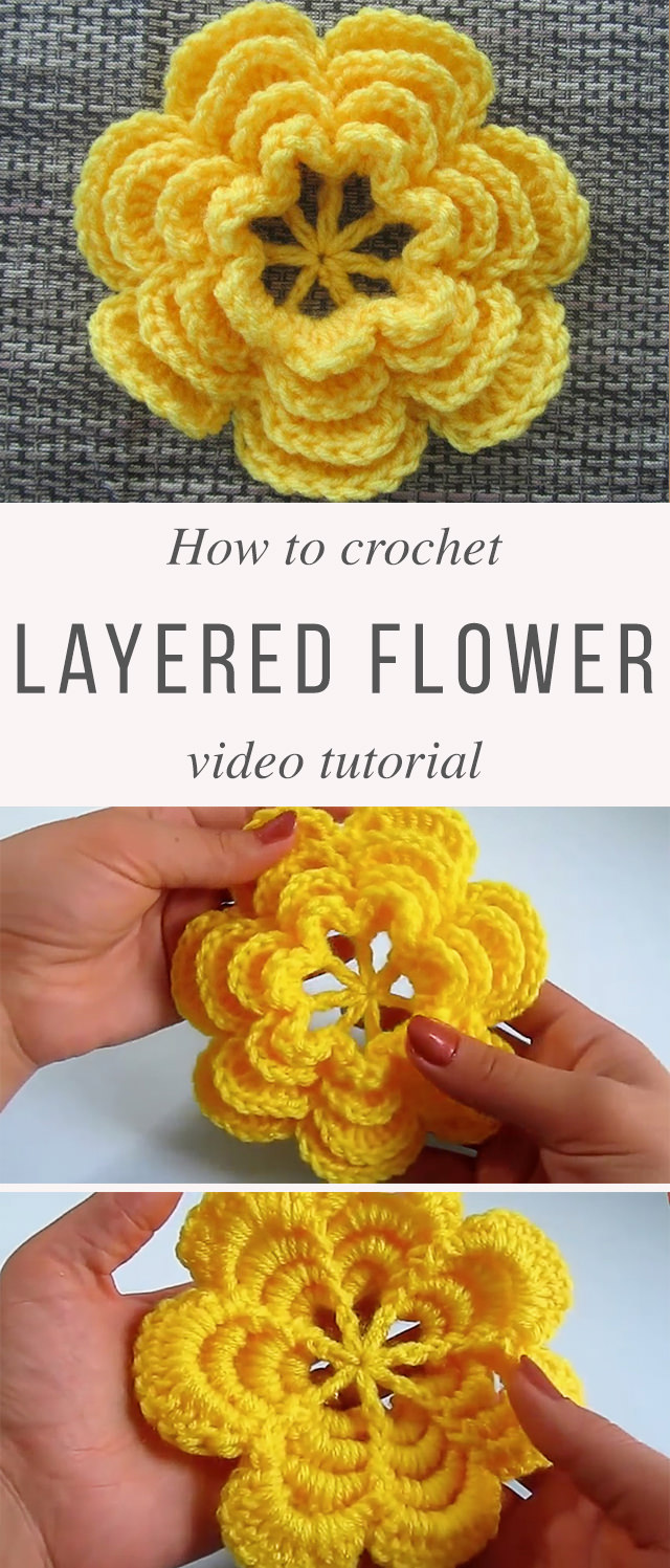 Yellow Layered Flower Crochet Pattern Tutorial