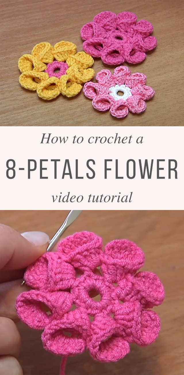 8 Petals Crochet Flowers Pattern Tutorial
