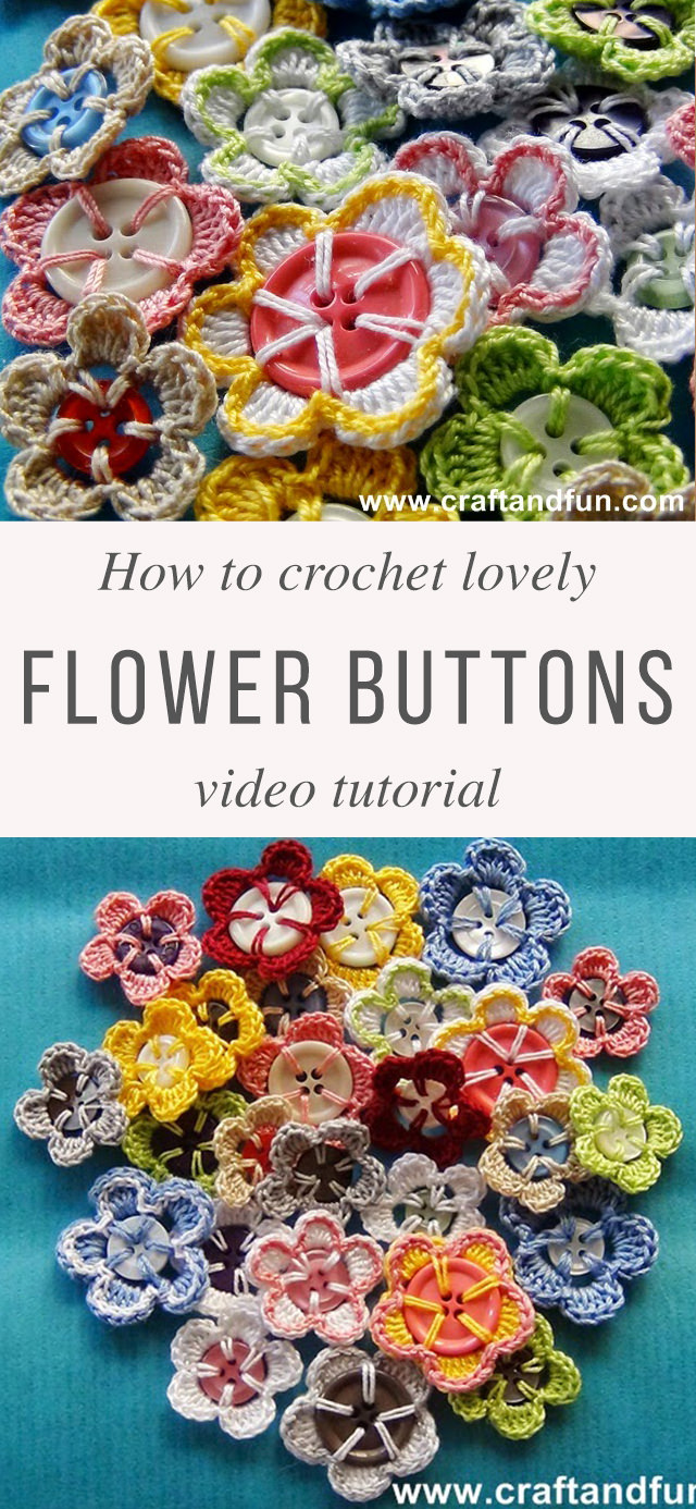 Crochet Flowers Buttons Free Pattern Video Tutorial