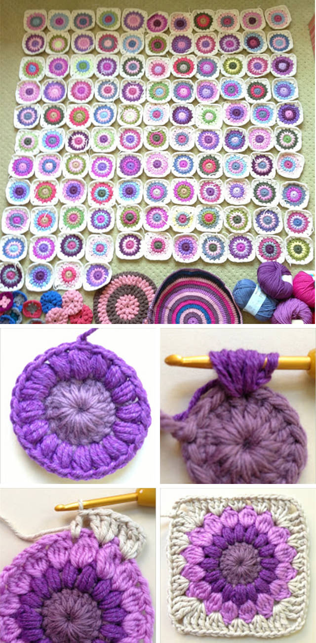 Sunburst Square Blanket Crochet Pattern - How pretty these crochet sunburst granny squares are?! They are cute, lovely, very useful and, also, really easy and quick to make.