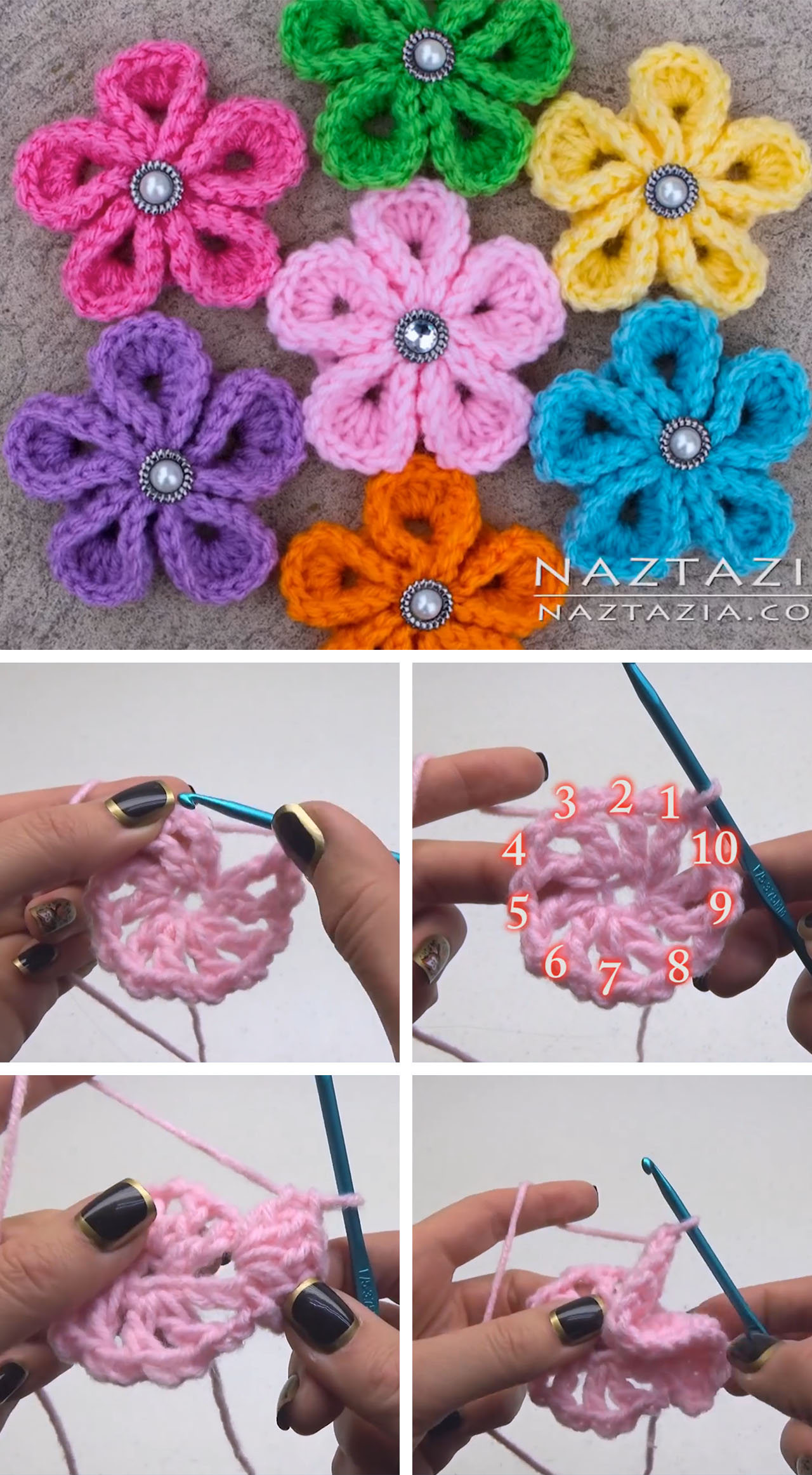 Kanzashi Crochet Flowers Tutorial