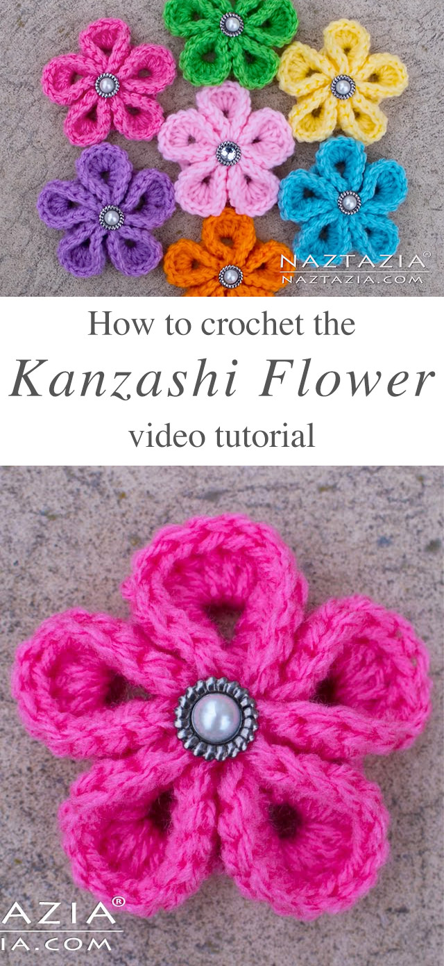 Kanzashi Flower Crochet Free Pattern Video Tutorial