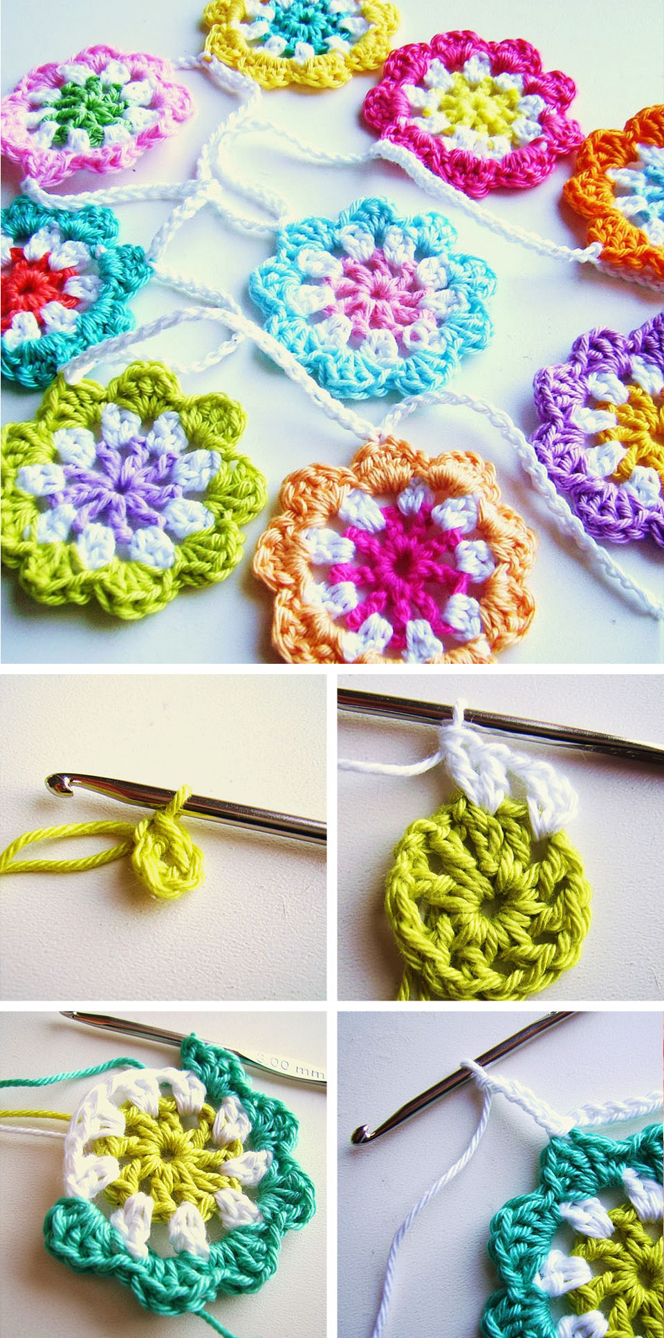 Mini Crochet Flower Garland Tutorial