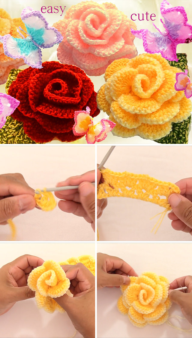 Roses Butterfly Flower Crochet Free Pattern Video Tutorial