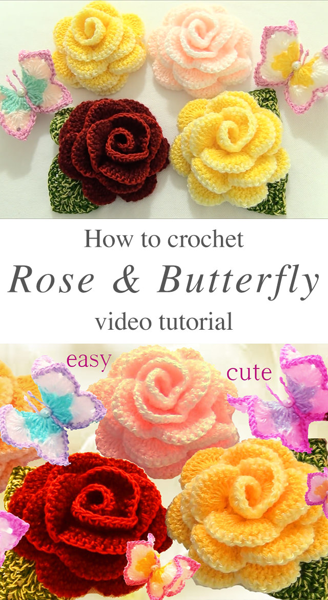 Roses Butterfly Flower Crochet Free Pattern Video Tutorial