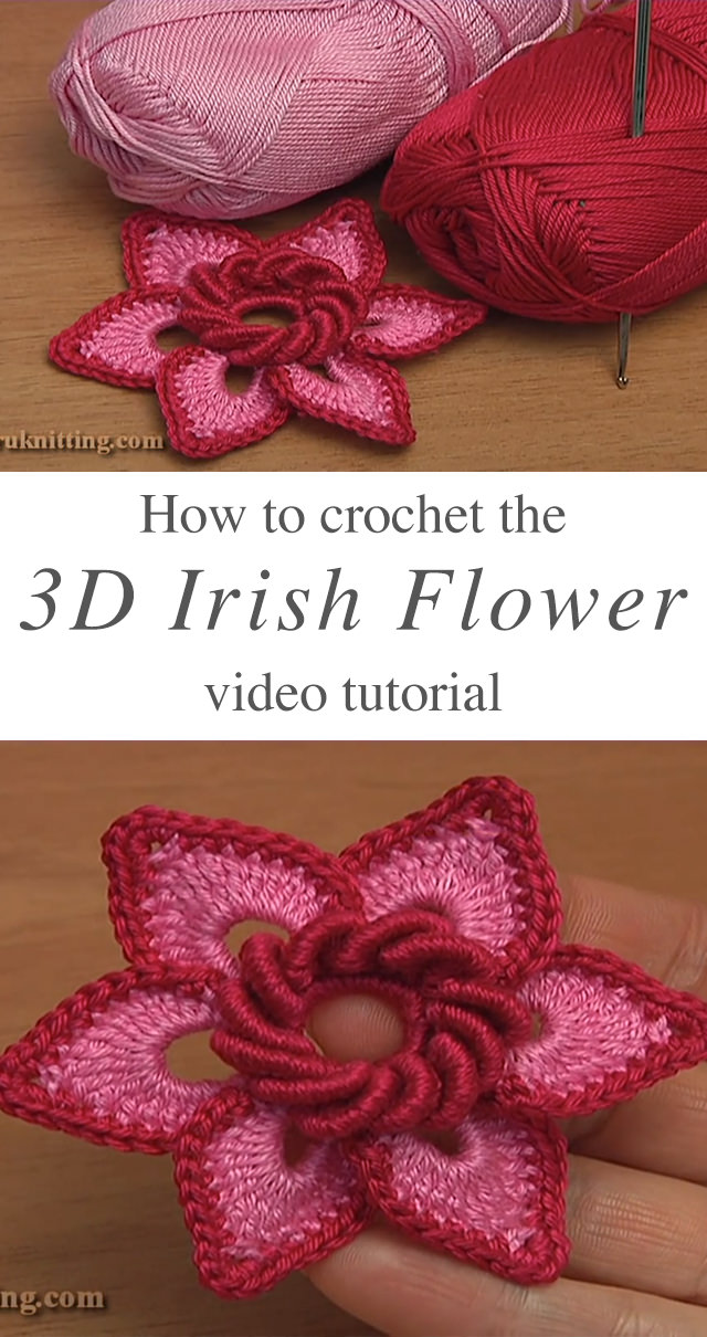 3D Irish Crochet Flower Free Pattern Video Tutorial