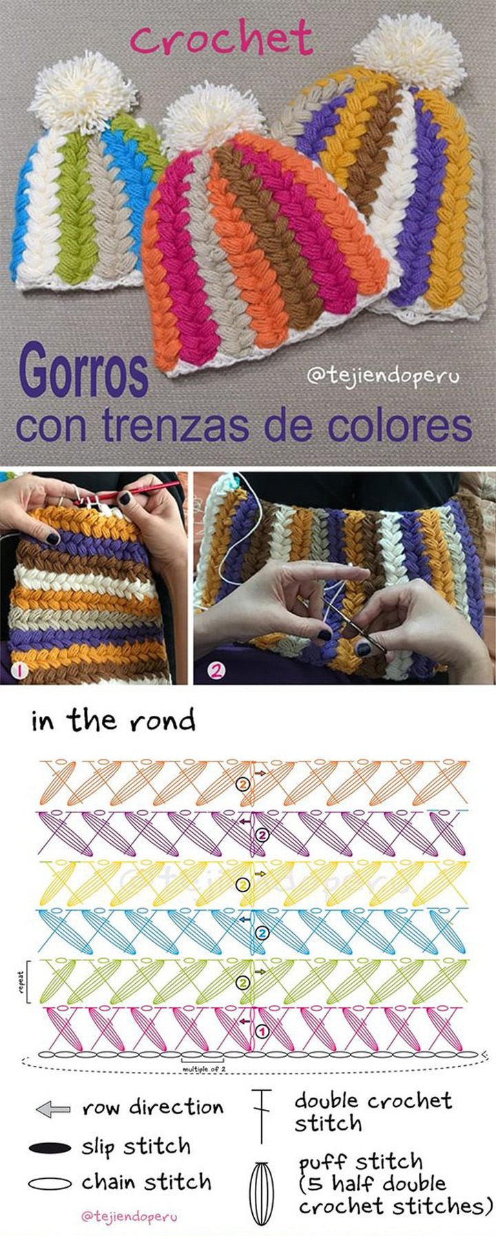 Braid Puff Stitch Hat Crochet Pattern