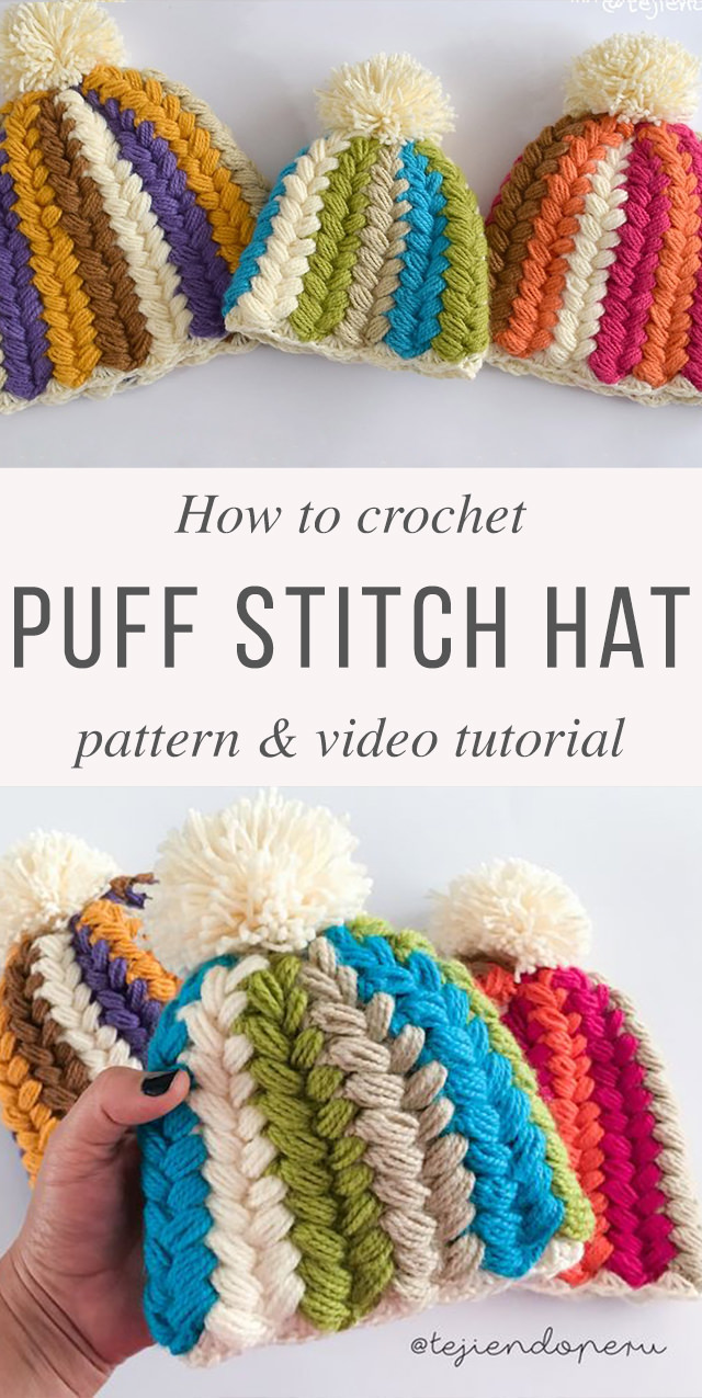 Braid Puff Stitch Hat Crochet Pattern Tutorial