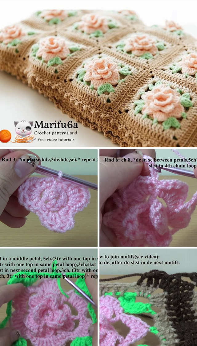 Rose Granny Blanket Crochet Pattern Tutorial