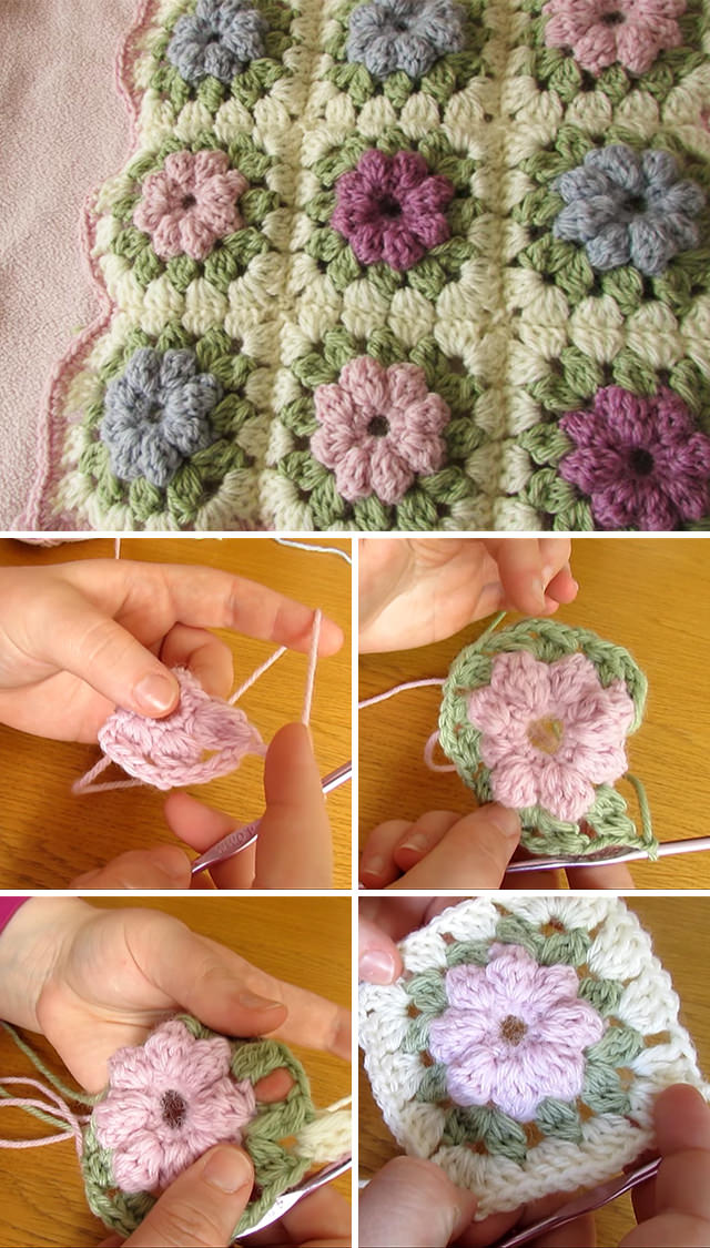 Puff Flower Blanket Free Crochet Pattern Tutorial