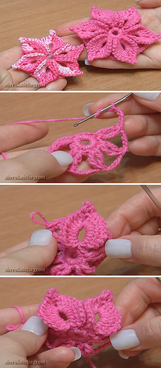 6 Petals Crochet Flower Free Pattern Tutorial