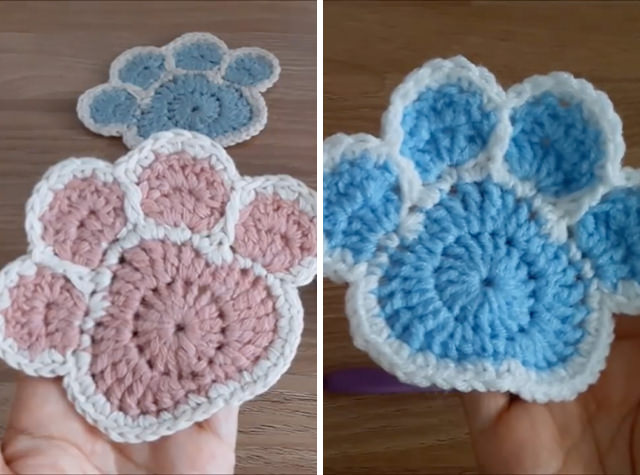 Crochet Paw Coaster Sided - Learn to crochet this unique coaster that is in the shape of a cute animal paw! Watch the video tutorial to learn making this adorable crochet paw coaster.