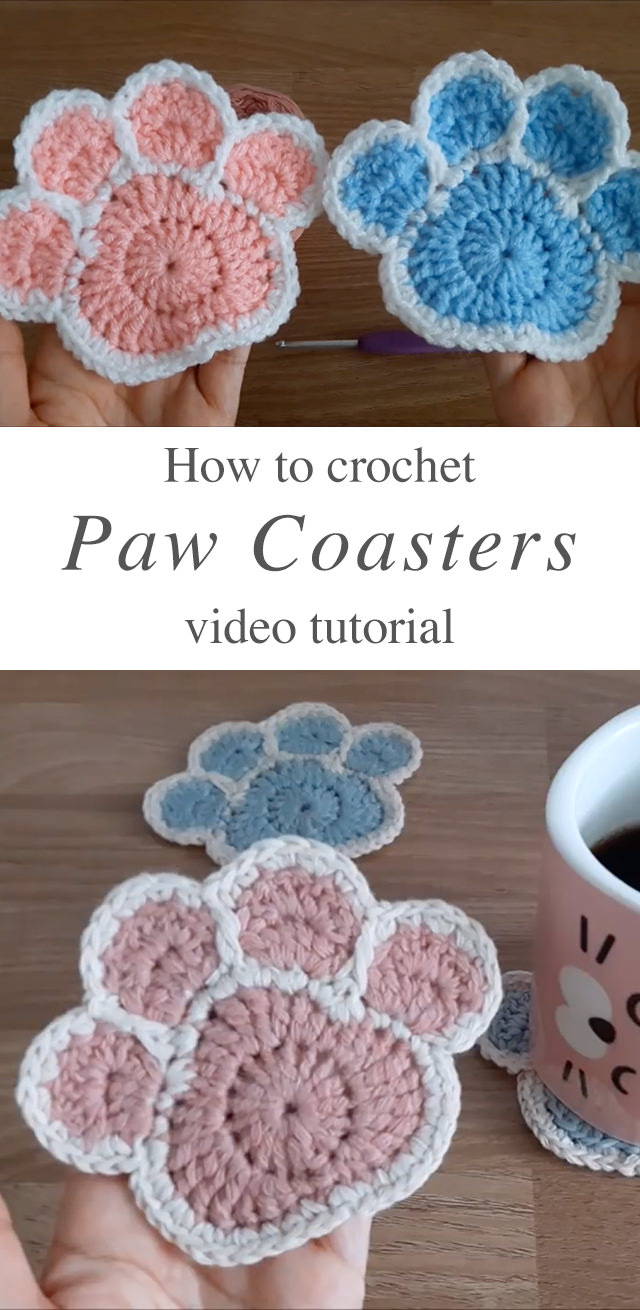 Crochet Paw Coaster - Learn to crochet this unique coaster that is in the shape of a cute animal paw! Watch the video tutorial to learn making this adorable crochet paw coaster.