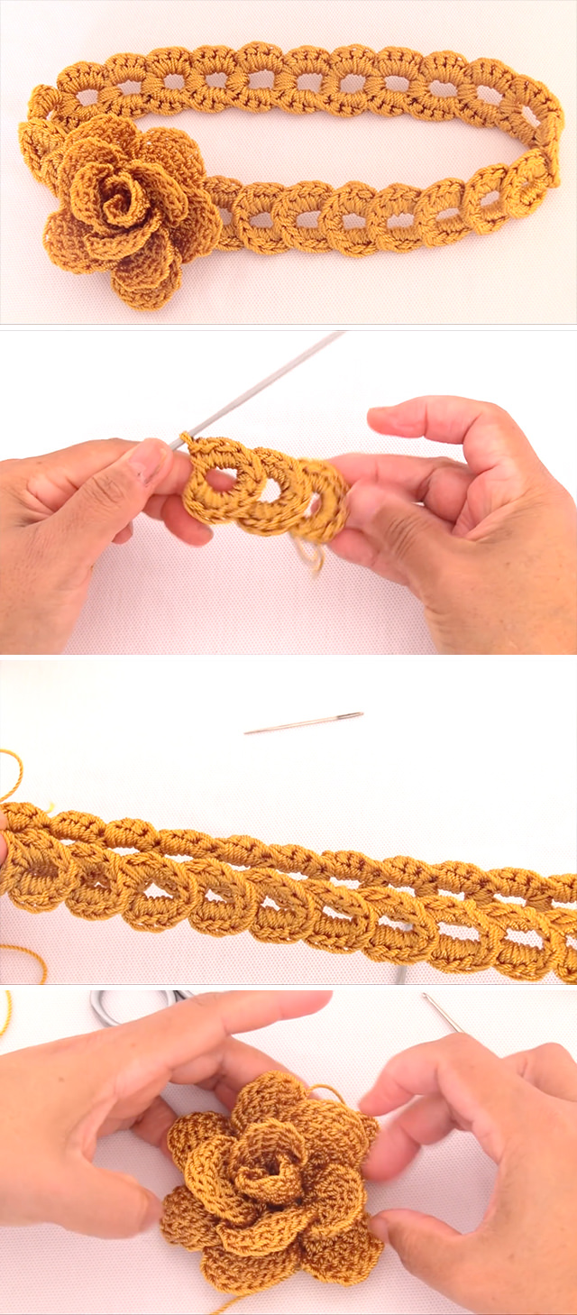 Flower Headband - This tutorial covers how to create a beautiful crochet flower headband of braided rings. Making this seemingly complicated headband is actually very simple.