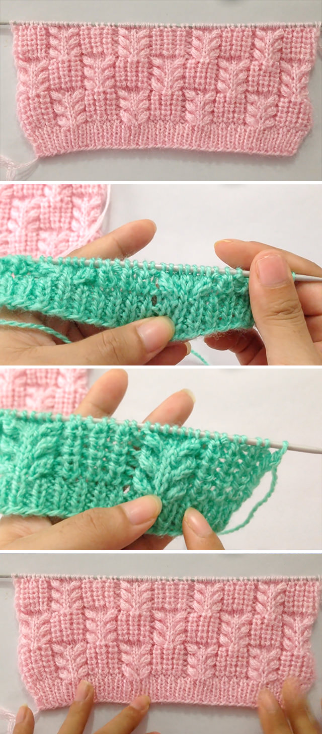 Knit Leaf Stitch - Learn how to work this pretty knit leaf pattern by watching this video tutorial! You can use this pattern for many knitting works like blankets. sweaters or cardigans.