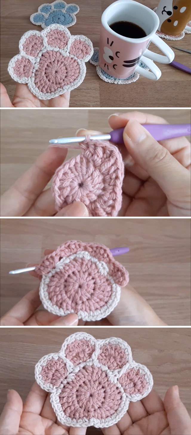 Paw Coaster - Learn to crochet this unique coaster that is in the shape of a cute animal paw! Watch the video tutorial to learn making this adorable crochet paw coaster.