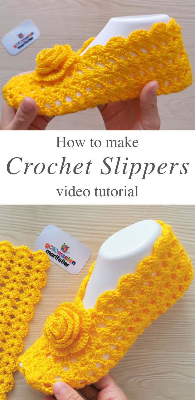 Easy Crochet Slippers - Not only do these easy crochet slippers can prevent cold feet, but the beautiful rose attached also helps maintain a fashionable look!