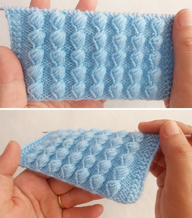 Knit Peanut Braid Stitch Sided - This free video tutorial will teach you how to make a knit peanut braid stitch. This puffy and warm knit stitch works up quick and easy.