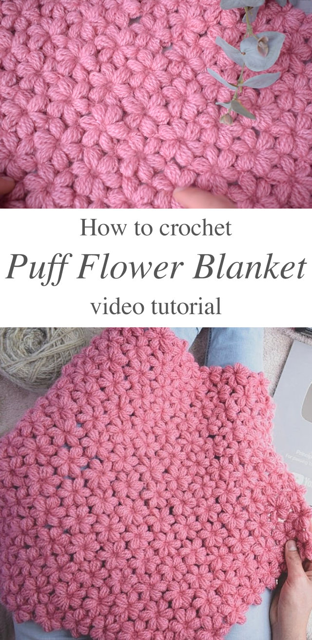 Crochet Puff Flower Blanket - This video tutorial will walk you through the beautiful crochet puff flower blanket. It pops out on both sides of the work and has a soft look and feel.