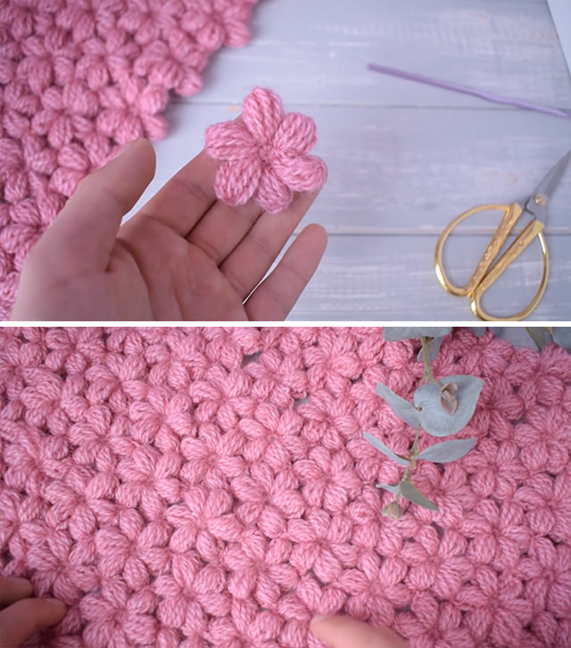 Crochet Puff Flower Sided - This video tutorial will walk you through the beautiful crochet puff flower blanket. It pops out on both sides of the work and has a soft look and feel.