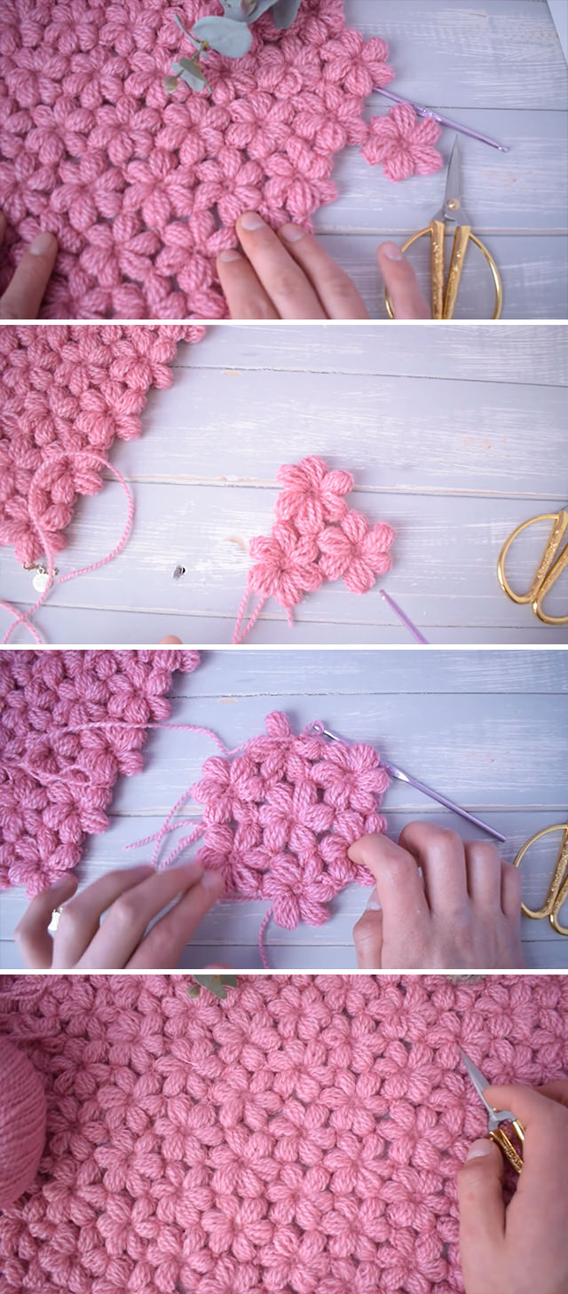 Crochet Puff Flower - This video tutorial will walk you through the beautiful crochet puff flower blanket. It pops out on both sides of the work and has a soft look and feel.