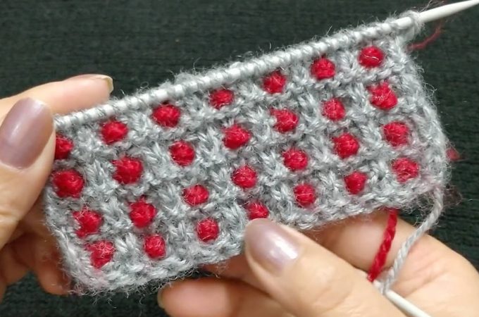 Knit Cherry Stitch Featured Image - Learn how to work this lovely knit cherry stitch by watching this tutorial! Keep reading for tips on how to knitt this tight and complex stitch.