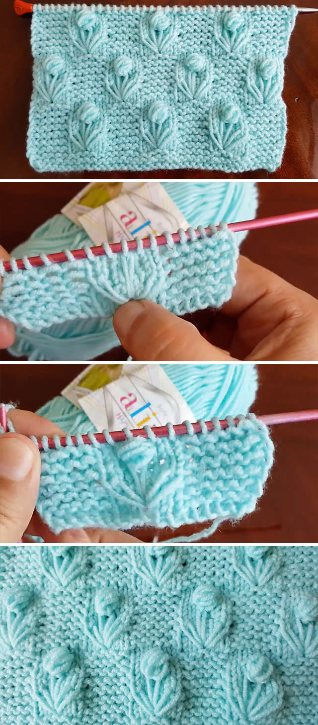 Knit Flower Stitch - This lovely knitting flower stitch is so creative and decorative for many projects. Learn how to work this lovely knit pattern by watching this tutorial!