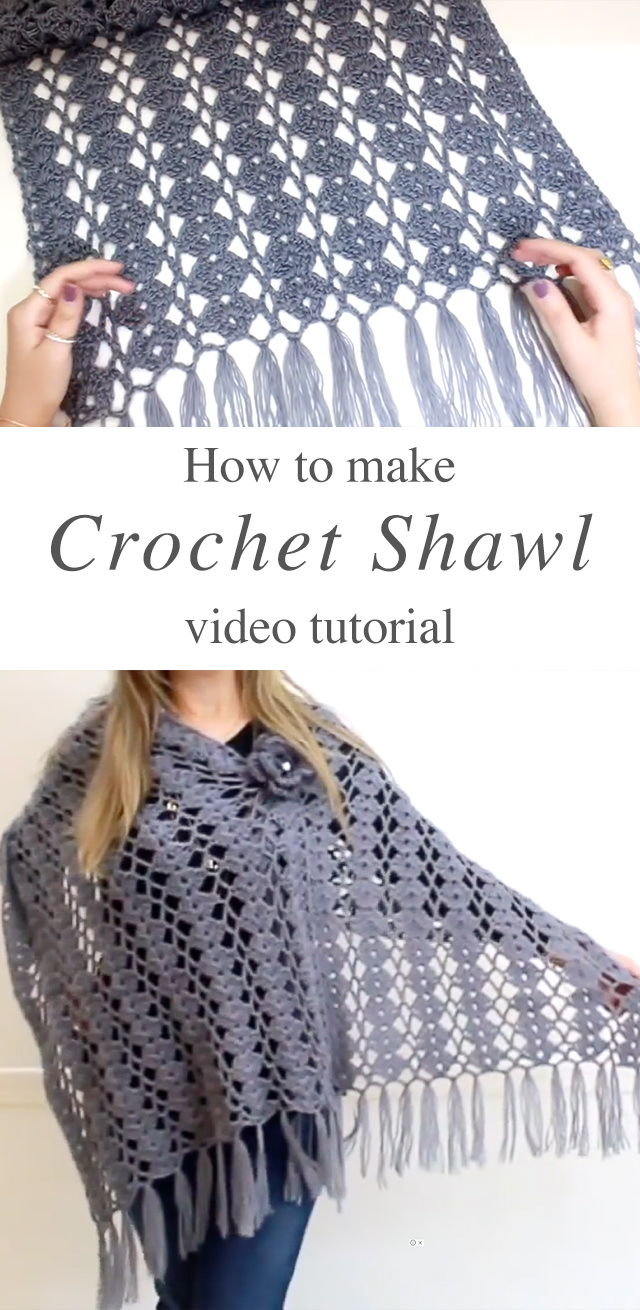 Crochet Rectangle Shawl - Watch this video tutorial to learn how to make this stunning crochet rectangle shawl. This shawl has a unique pattern and beautiful hanging threads.