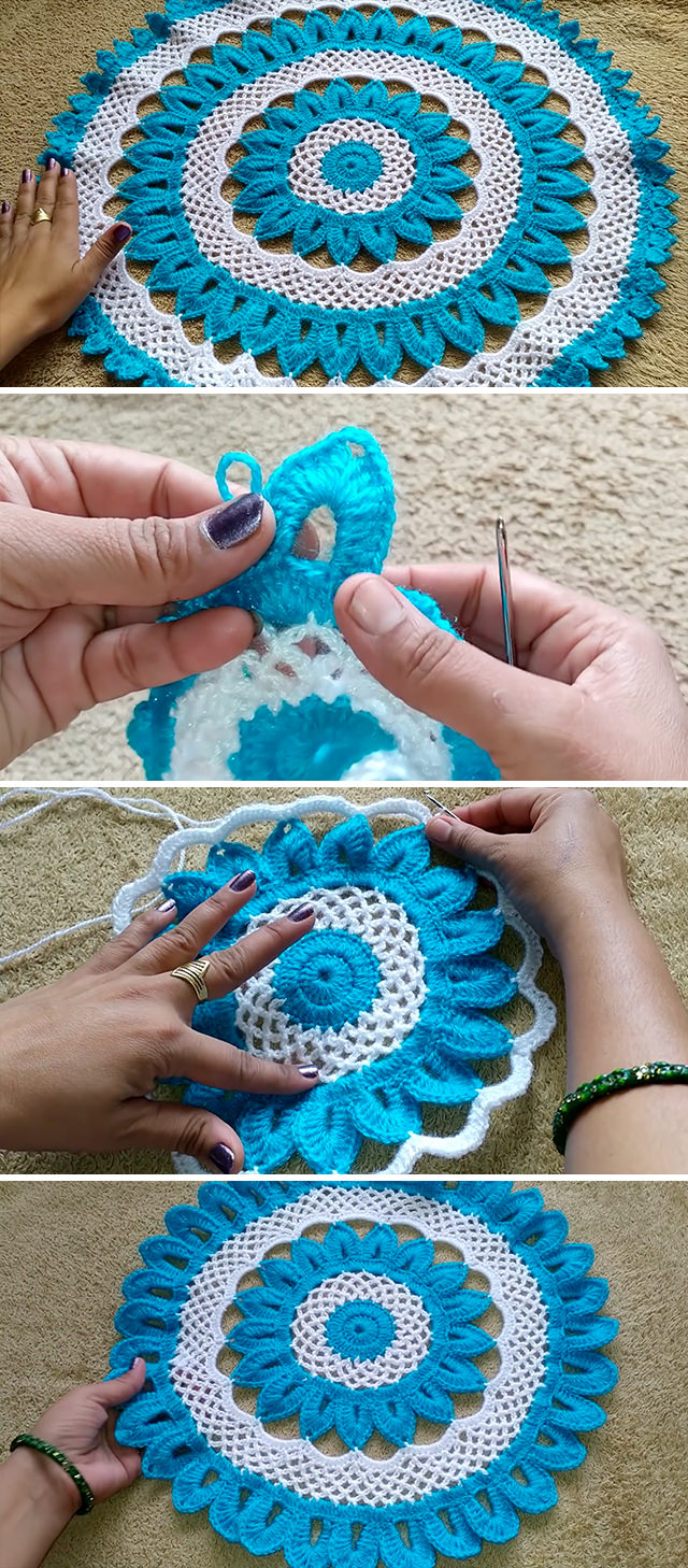 Learn Crocheting Thalposh - Learn how to make a charming crochet thalposh with a beautiful two colored pattern! Keep reading for additional ideas to incorporate to your thalposh.