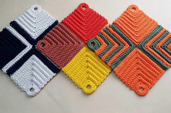 Crochet Rectangle Coaster Featured Image - Learn how to make this charmingly unique crochet rectangle coaster in different colors and patterns! Keep reading for a materials list and a few additional creative ideas to incorporate to your crochet coaster.