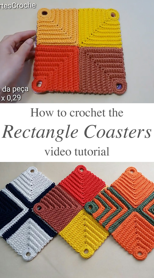 Crochet Rectangle Coaster - Learn how to make this charmingly unique crochet rectangle coaster in different colors and patterns! Keep reading for a materials list and a few additional creative ideas to incorporate to your crochet coaster.