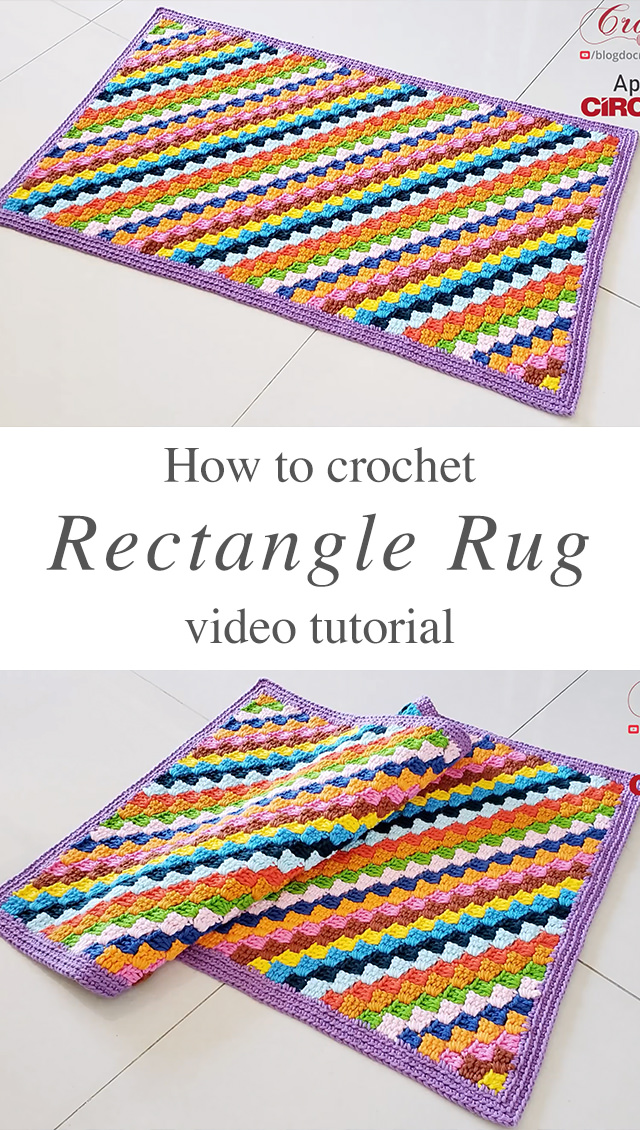 Crochet Rectangular Rug - This tutorial covers how to make a colourful and simple crochet rectangular rug. You can use many different yarn colours from all of the thread leftovers you have saved over your period of crocheting in the hopes of reusing them!