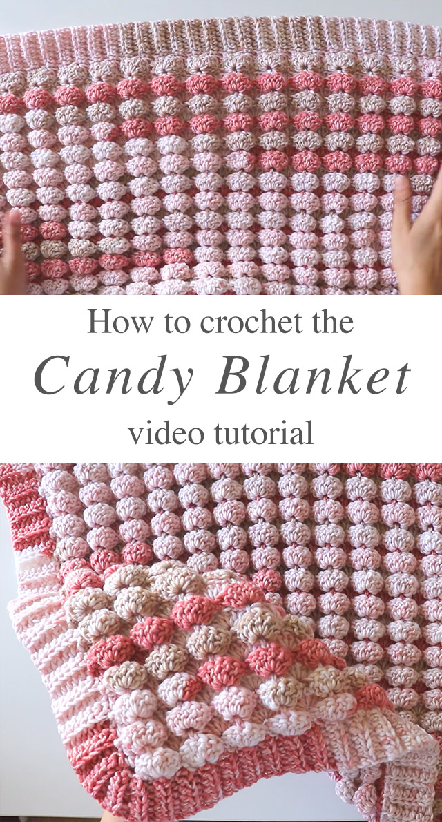 Crochet Candy Blanket - This English video tutorial will walk you through the most beautiful and very easy crochet candy blanket. This crochet blanket has an interesting 3D puff texture.