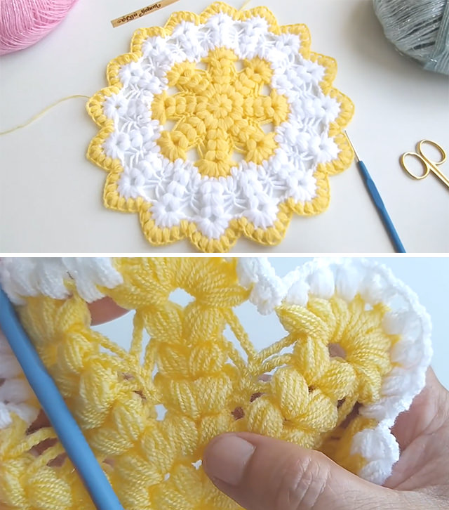 Crochet Puff Stitch Doily Sided - Watch this free video tutorial to learn the crochet puff stitch round doily! This crochet puff stitch has a very interesting texture of any crochet pattern I have encountered!