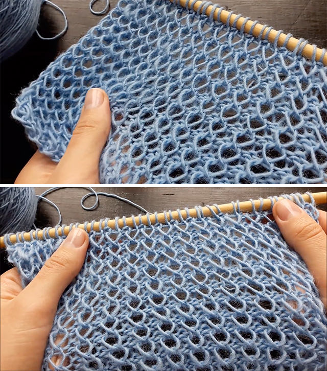 Knit Lace Pattern Sided - This simple and effective knitting lace pattern is both airy and voluminous. It is easy to make but your knitting project will look so intricate.