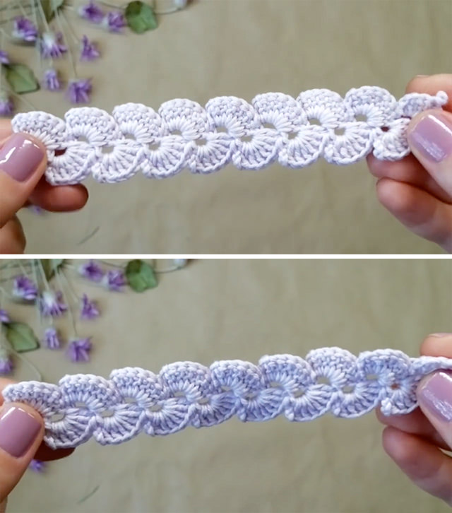 Crochet Fan Border Sided - This beautiful crochet fan stitch border is a popular project because it beautifies objects and accessories. Continue reading for ideas that use the crochet border for decoration.