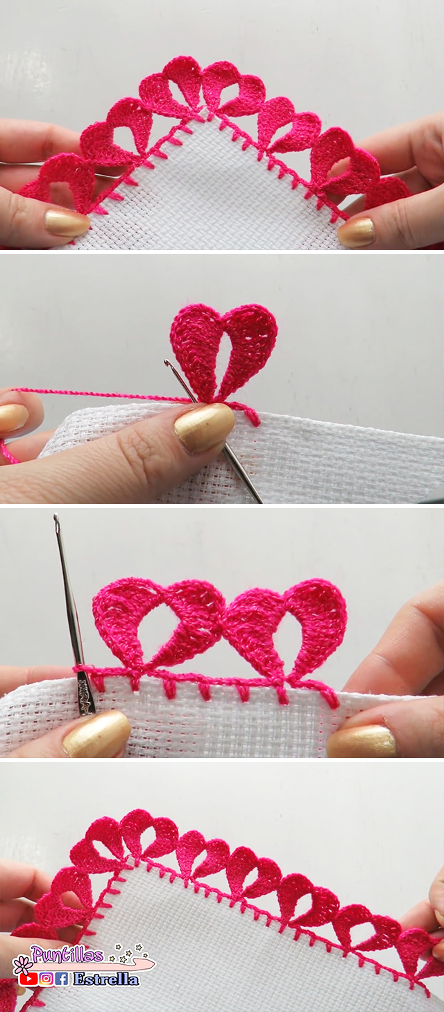 Crochet Hearts Edge - This beautiful crochet hearts border is a popular crochet project because it beautifies objects and accessories. Watch this free video tutorial to learn how to make this crochet border.