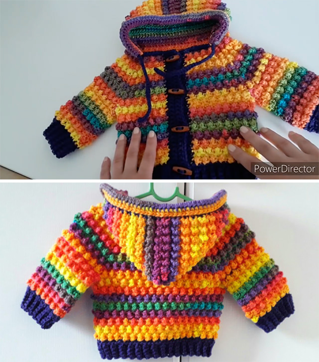 Crochet Hoodie Sided - Make this beautiful crochet baby hoodie for any special child in your life. This hoodie is so easy and fun to crochet, and it has the bobble or goosebump stitch.