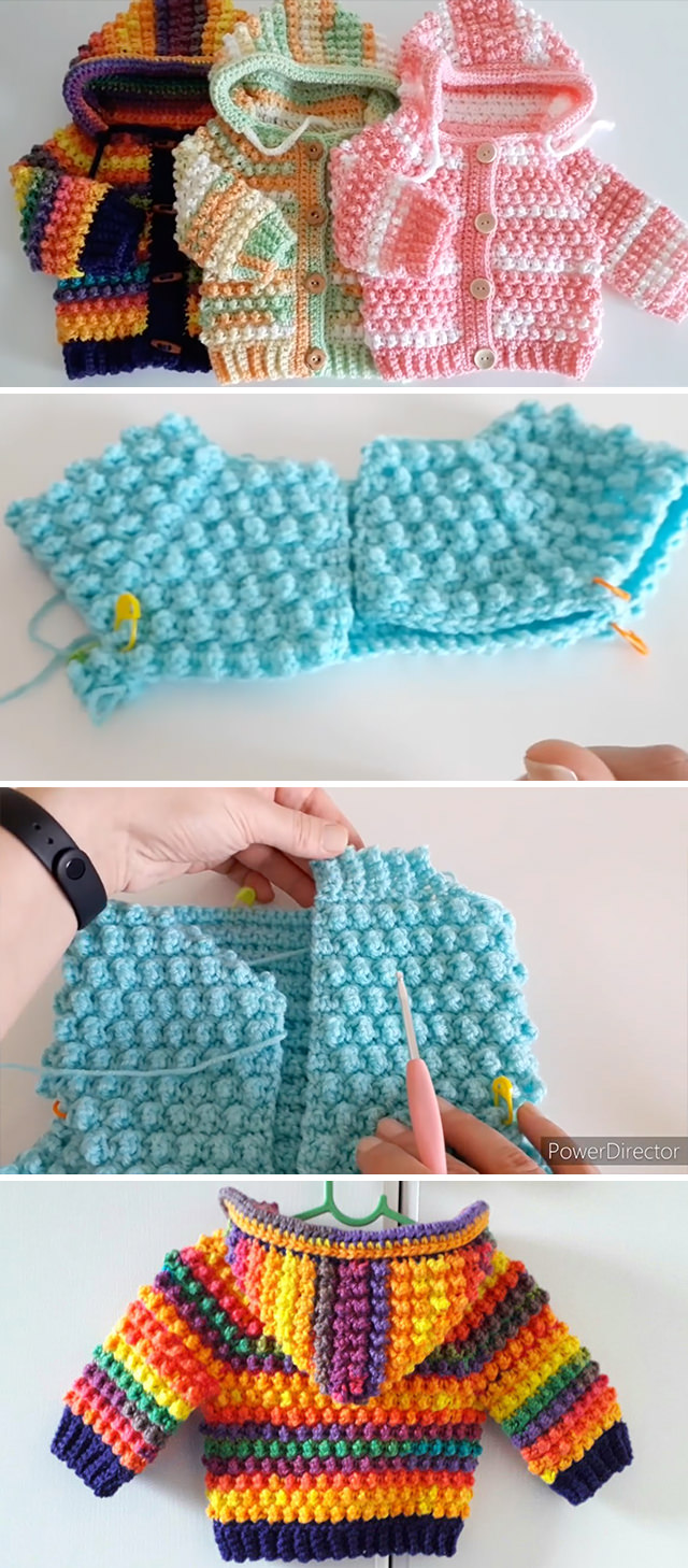 Crochet Hoodie - Make this beautiful crochet baby hoodie for any special child in your life. This hoodie is so easy and fun to crochet, and it has the bobble or goosebump stitch.