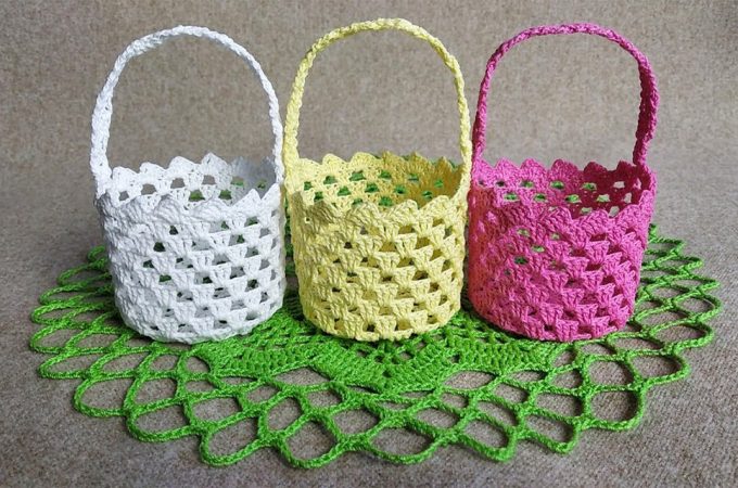 Crochet Mini Basket Featured - Learn how to make this beautiful crochet mini basket by watching this free video tutorial with simple instructions! It has a beautiful lace pattern and makes the perfect storage container.