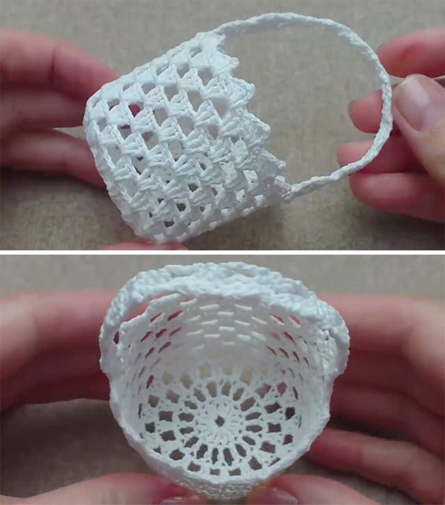 Crochet Mini Basket Container Sided - Learn how to make this beautiful crochet mini basket by watching this free video tutorial with simple instructions! It has a beautiful lace pattern and makes the perfect storage container.