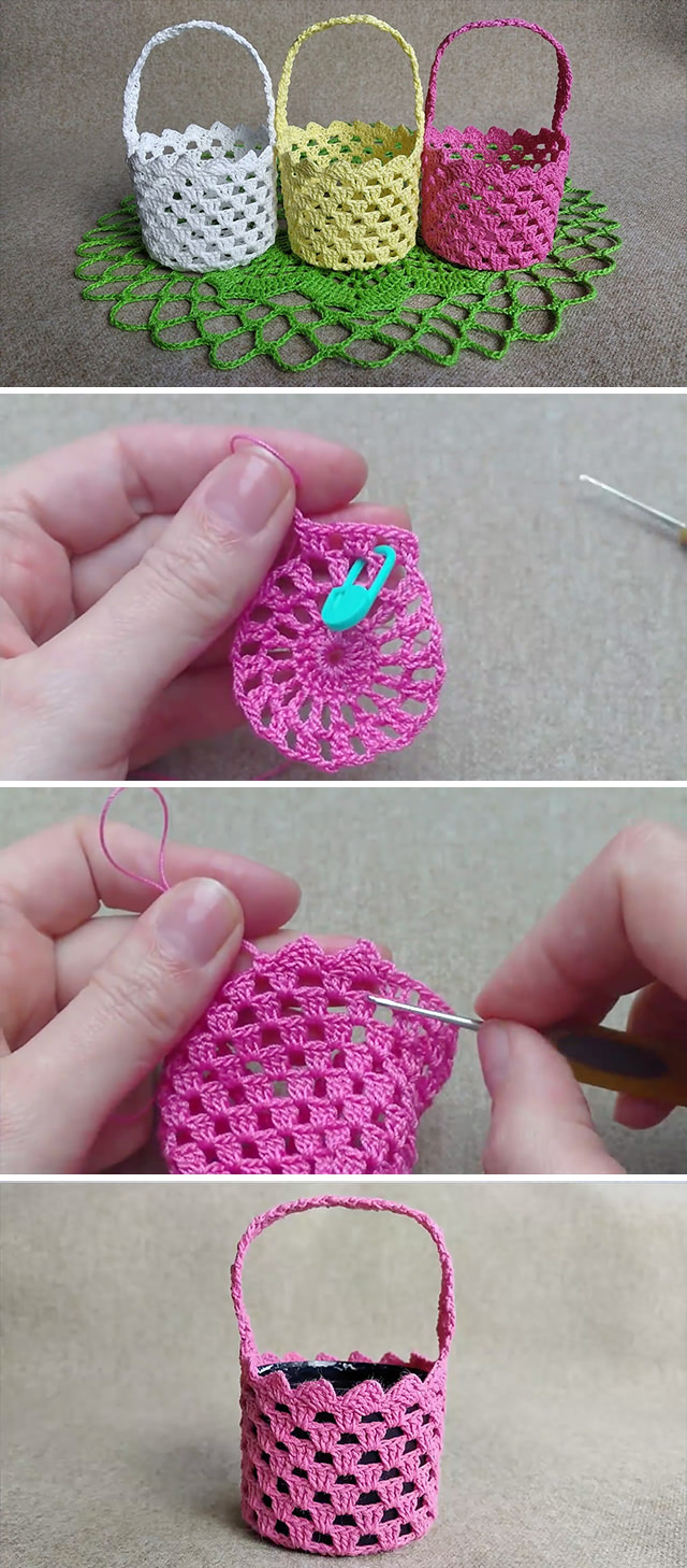 Crochet Mini Basket Container - Learn how to make this beautiful crochet mini basket by watching this free video tutorial with simple instructions! It has a beautiful lace pattern and makes the perfect storage container.