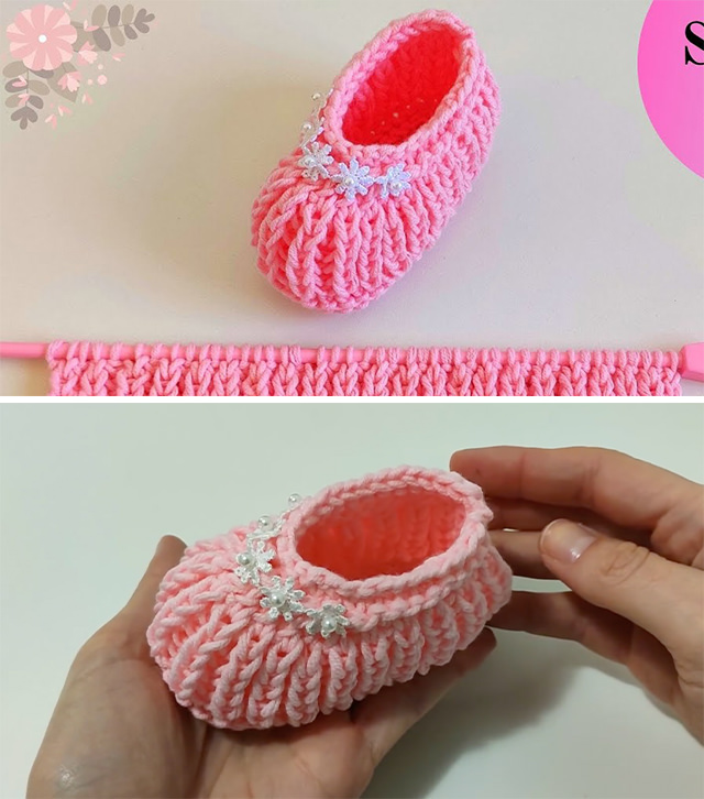 Knit Baby Booties Pink Sided - Knitted baby booties are the cutest things! These knitted booties will look adorable on your newborn nieces and nephews, grandchildren, or any sweet child in your life!