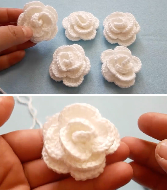 White Crochet Rose Sided - This gorgeous easy crochet rose is creative and decorative for many projects. Crocheting these roses is a fun project because it's so easy and they make the perfect embellishment for accessories and more!