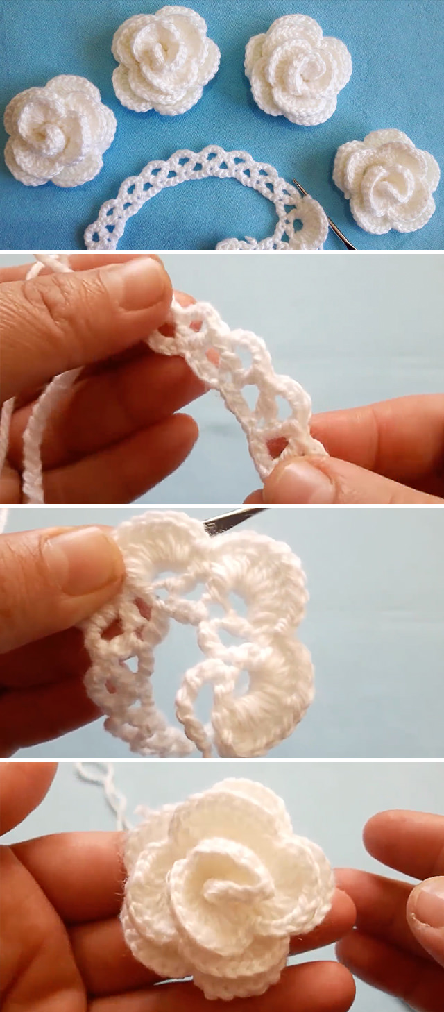 White Crochet Rose - This gorgeous easy crochet rose is creative and decorative for many projects. Crocheting these roses is a fun project because it's so easy and they make the perfect embellishment for accessories and more!