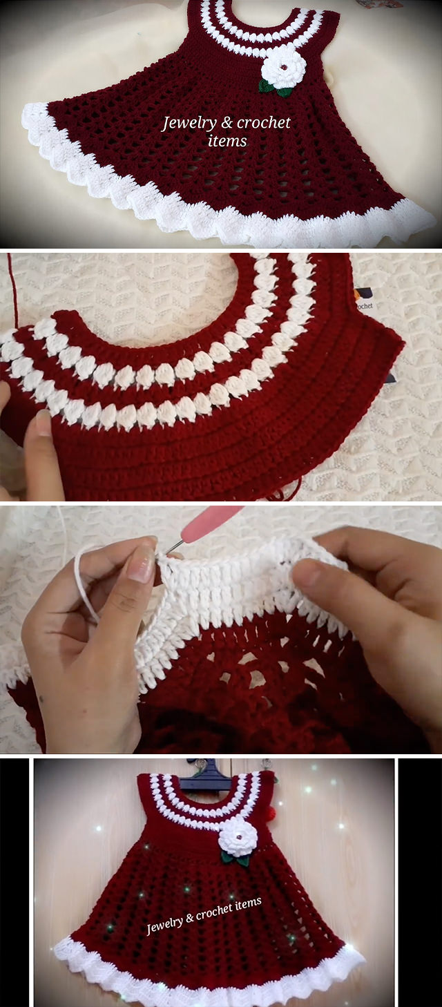 Crochet Baby Girl Dress - Make this beautiful crochet baby dress for any special child in your life. Watch this free video tutorial in translated English subtitles to learn how to make this beautiful baby dress.