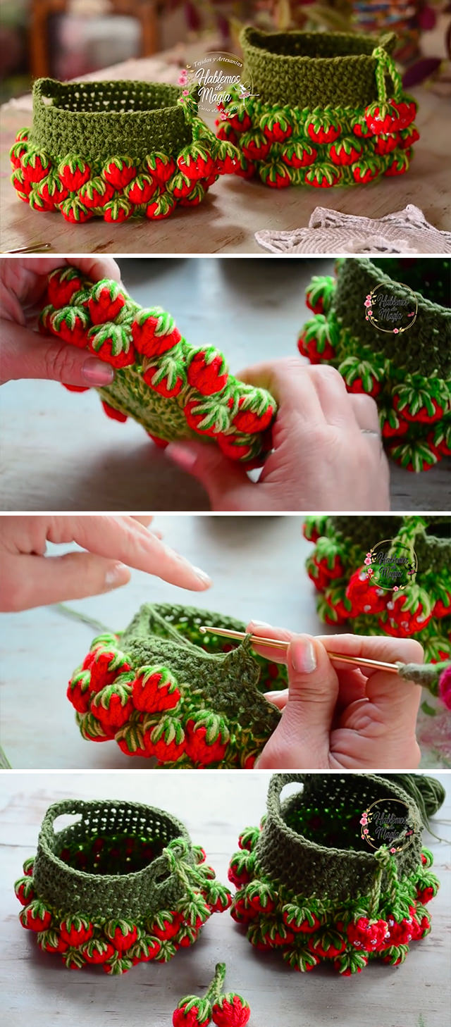Crochet Strawberries Basket Decor - Learn how to work this beautifully unique crochet strawberries basket by watching this step by step free video tutorial in English subtitles! Keep reading for tips on how to make it!