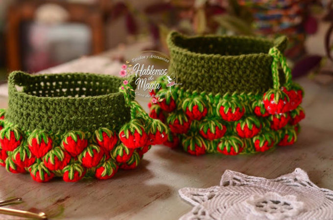 Crochet Strawberries Basket Featured Image - Learn how to work this beautifully unique crochet strawberries basket by watching this step by step free video tutorial in English subtitles! Keep reading for tips on how to make it!